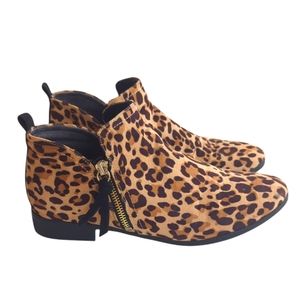 Dr. Scholl's Rate Zip Leopard Print Ankle Booties 9M Tan Black Side Zip